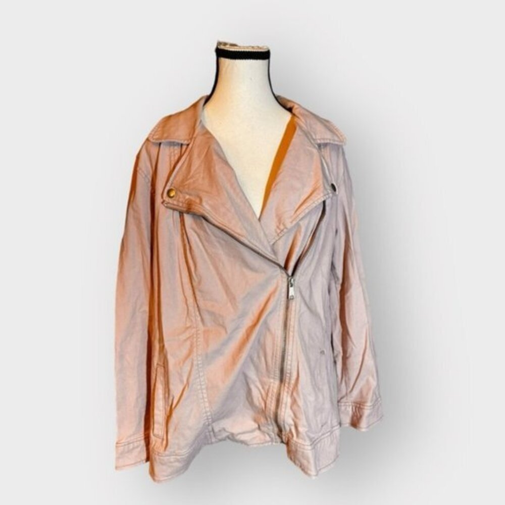 Women’s Old Navy 1X Abalone Pink Twill Canvas Moto Zip Jacket 14 16